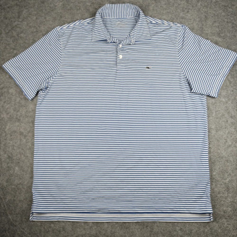 Vineyard Vines Performance Men's Polo Shirt XL Blue/White Striped Stretch Logo